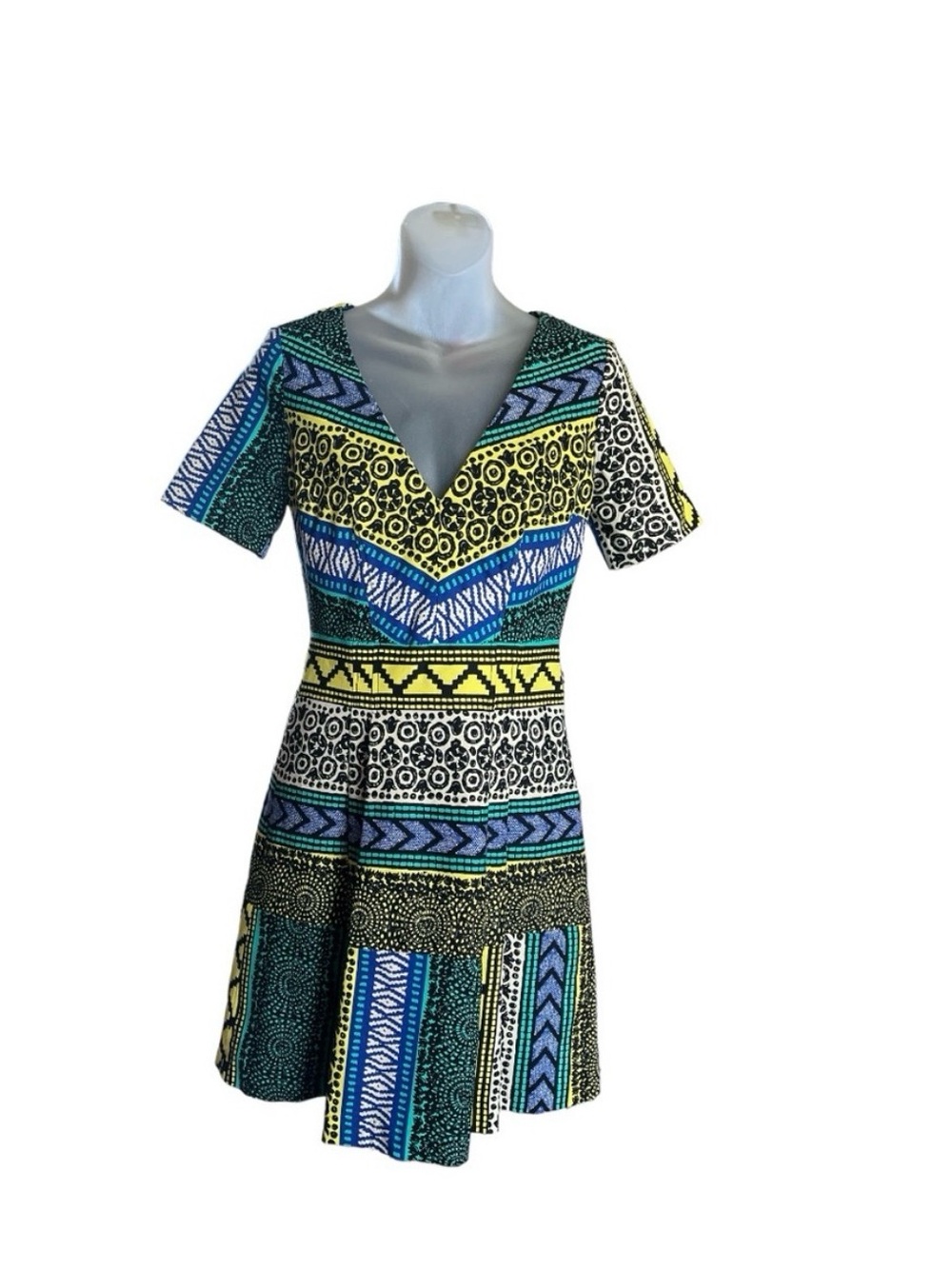 Plenty by Tracy Reese Multi Print Peruvian Stripe Directional Frock Mini Dress 2
